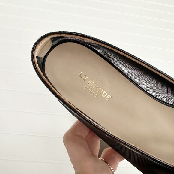 Le Monde Beryl Sheer Mesh Leather Lined Ballet Flats Black Slipper - Picture 10 of 13